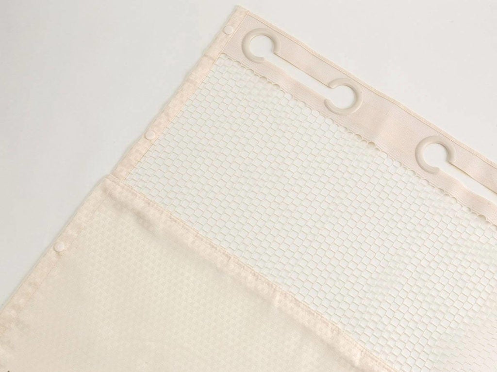 On The Right Track Quickship reusable cubicle curtain, Mini Squares, Beige, C-ring